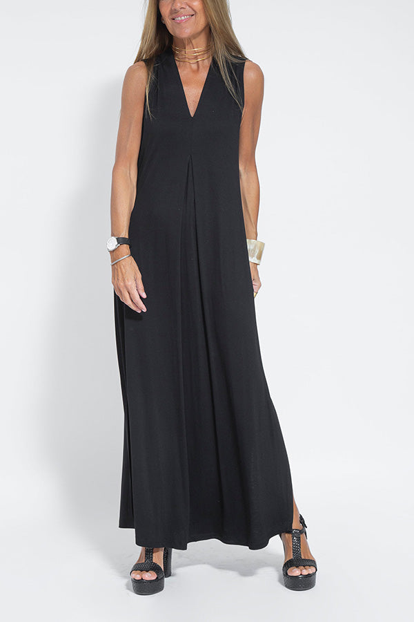 MW | Elegant ist ewig stricken solide Farbe ärmellose Schlitz Maxi Kleid