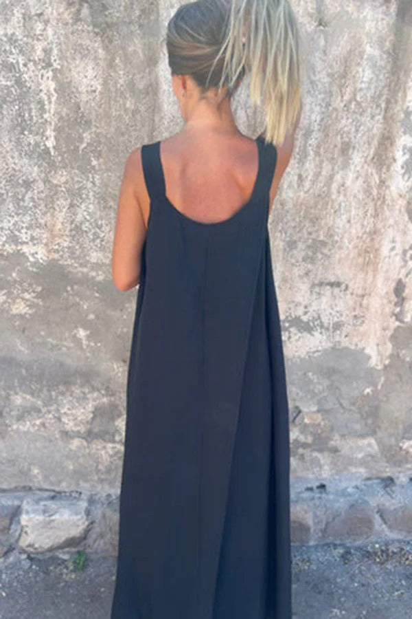 MW | Solid Floral Verschönertes Ärmelloses Lose Maxi Kleid
