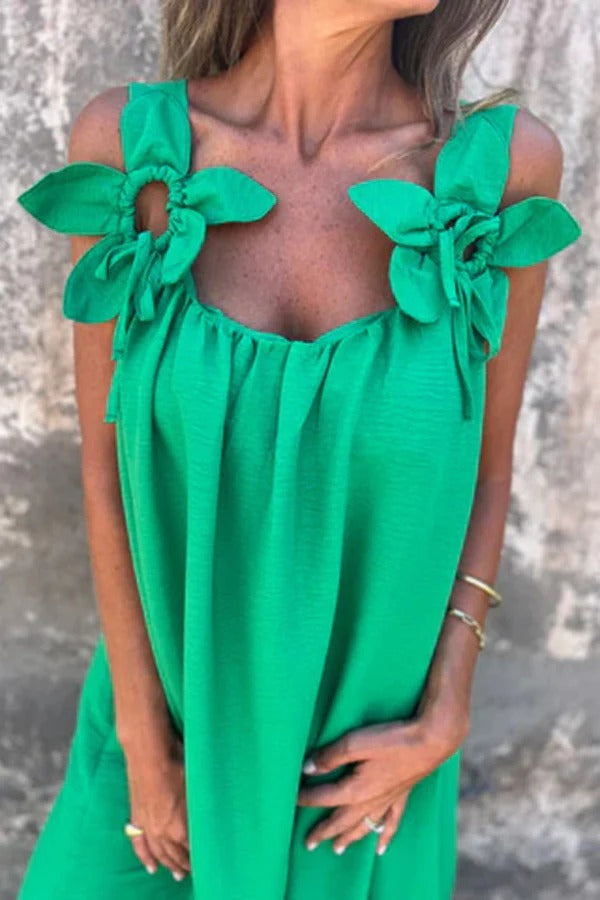 MW | Solid Floral Verschönertes Ärmelloses Lose Maxi Kleid