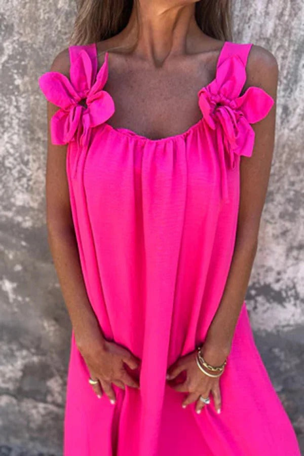 MW | Solid Floral Verschönertes Ärmelloses Lose Maxi Kleid
