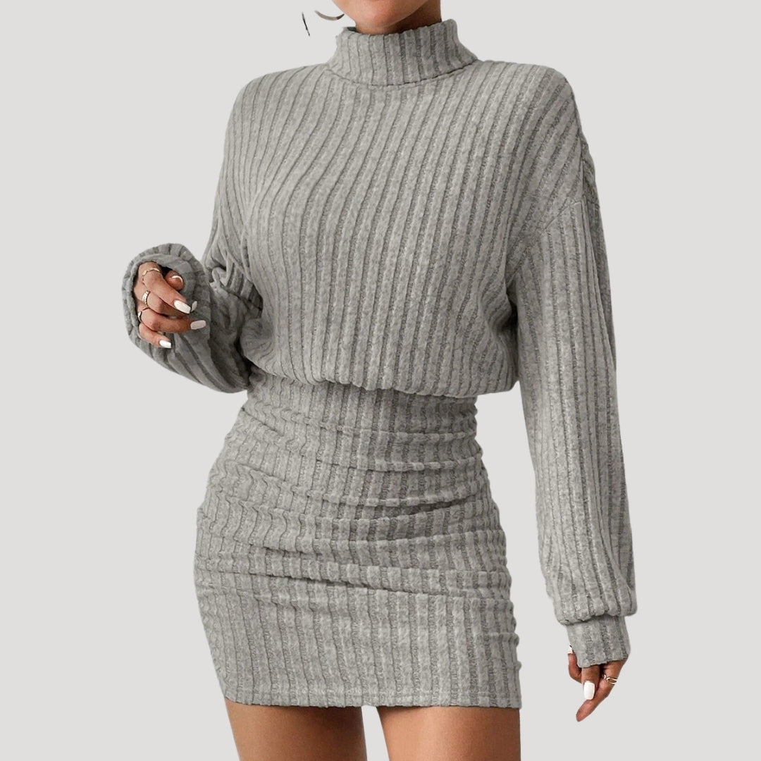 MW | Damen Rollkragen-Minikleid aus Rippenstrick