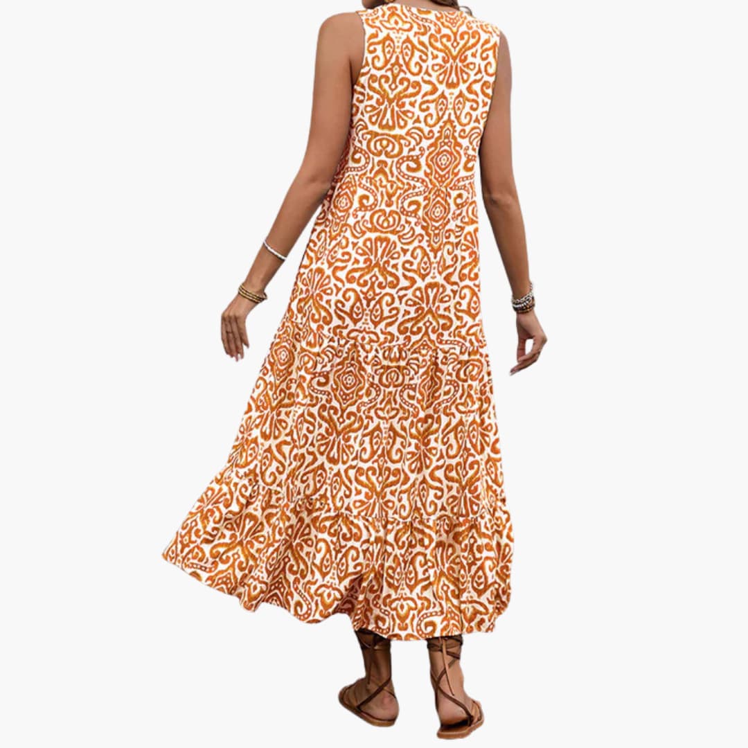 MW | Women's ärmelloses Sommer-Midikleid mit Blumendruck