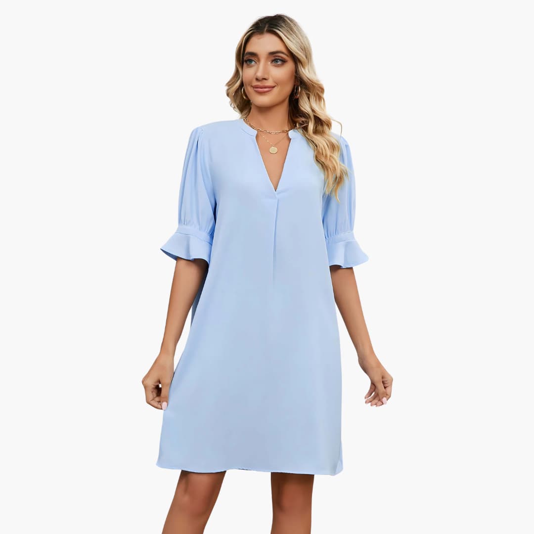 MW | Damen Midikleid mit V-Ausschnitt und halben Ärmeln für den Sommer