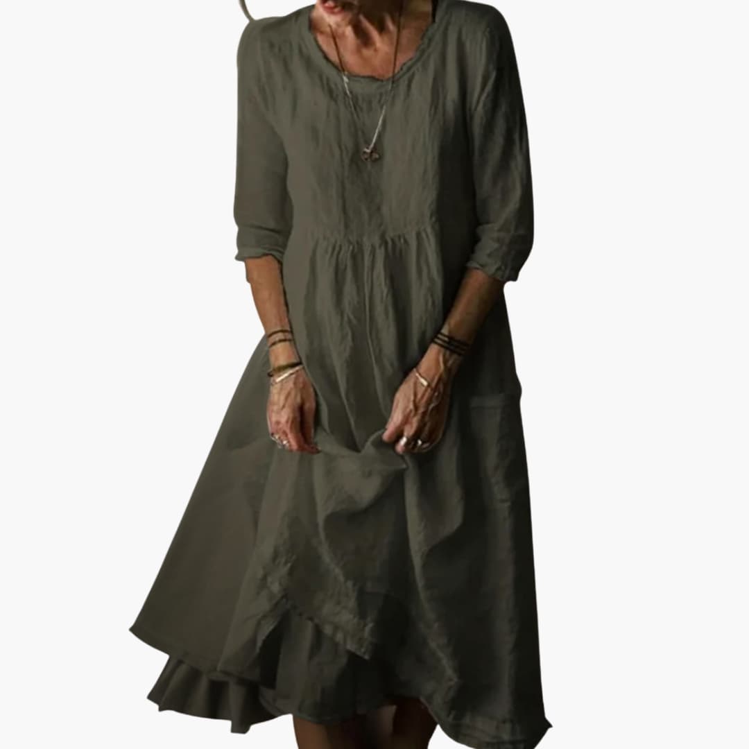 MW | Damen Sommer Midikleid mit 3/4 Ärmeln und Falten