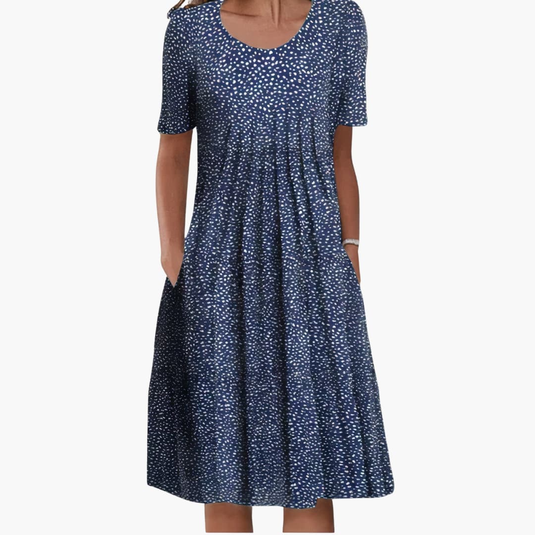 MW | Damen Sommer-Midikleid mit Blumendruck und kurzen Ärmeln