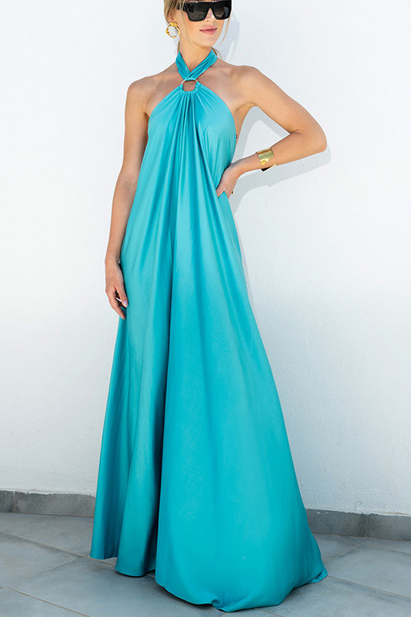 MW | Elegant und fabelhaft Satin Halter Rückenfrei Party / Berufung Maxi Kleid