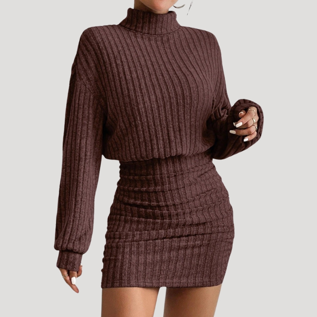 MW | Damen Rollkragen-Minikleid aus Rippenstrick