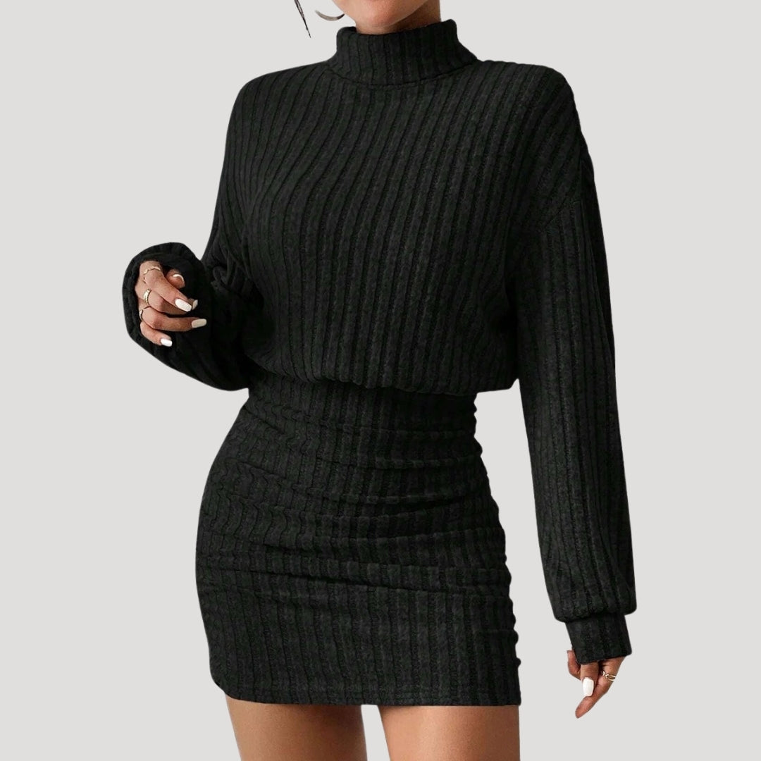 MW | Damen Rollkragen-Minikleid aus Rippenstrick