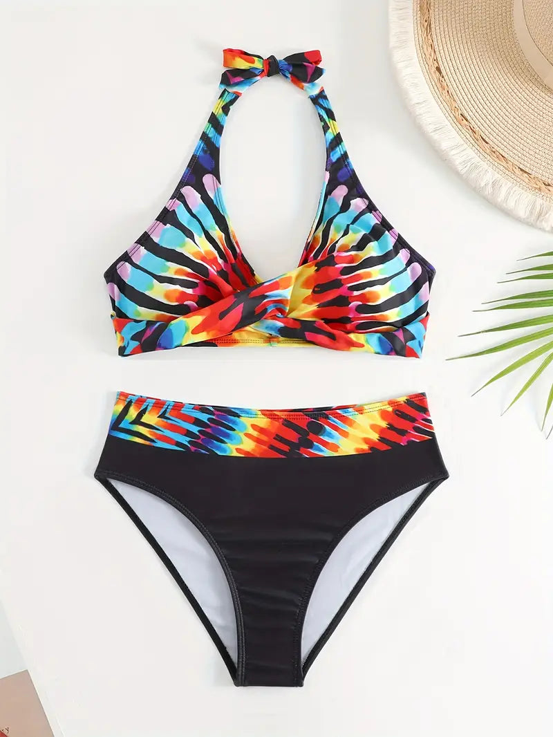 MW | Stylischer Random Print Halter Kreuz Bikini