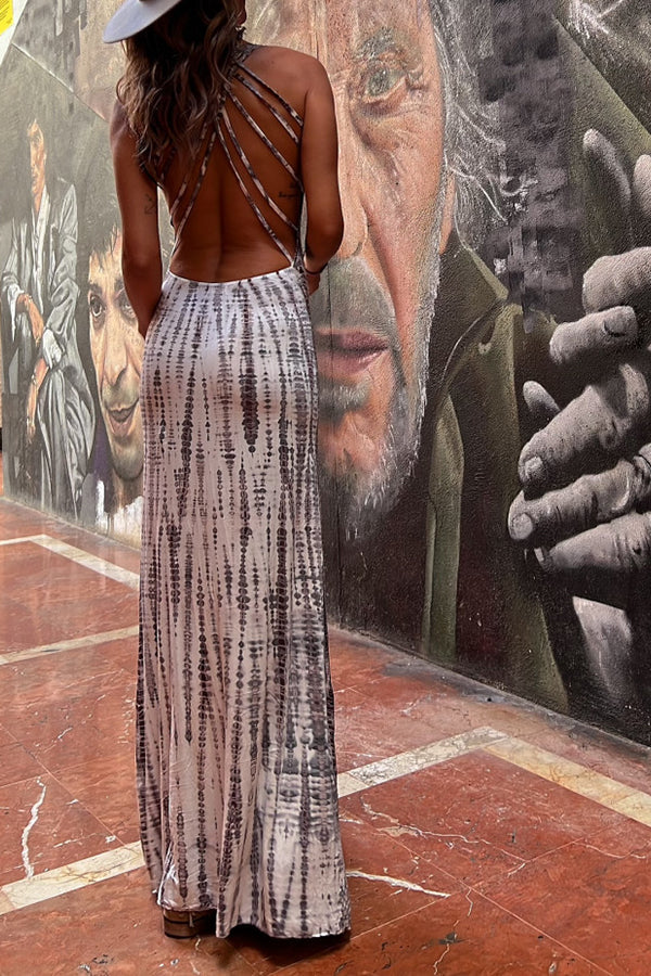 MW | Modern Day Tie-dye Print Rückenschnürung Stretch Maxikleid