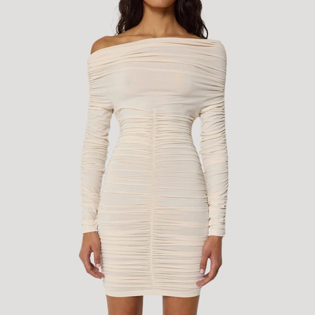 MW | Damen schulterfreies Bodycon-Minikleid mit Rüschen