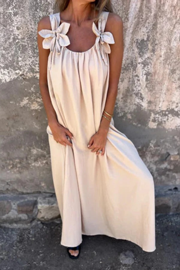 MW | Solid Floral Verschönertes Ärmelloses Lose Maxi Kleid