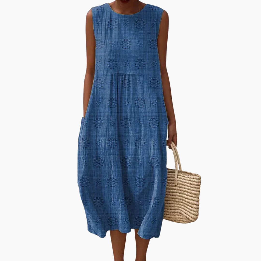 MW | Women's ärmelloses Sommer-Midikleid mit Seitentaschen