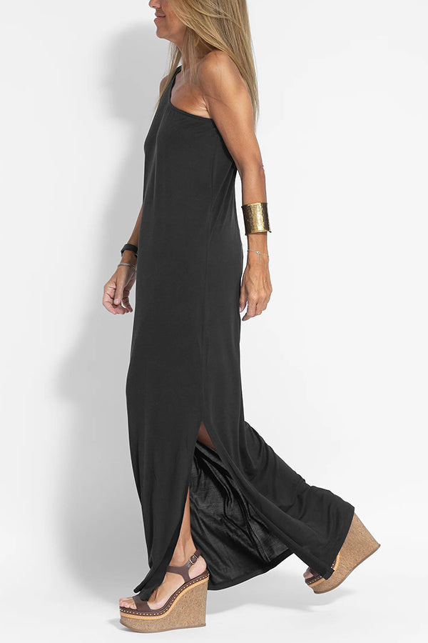 MW | Makellos und frei Ein-Schulter-Maxi-Kleid mit entspanntem Schlitz