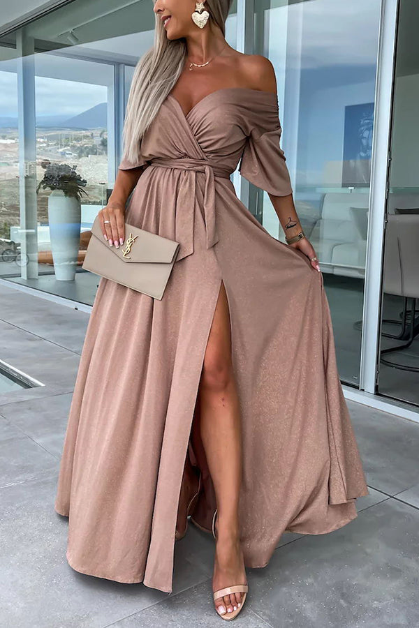 MW | Call Me Confident Glitter Fabric Belted Slit Maxikleid
