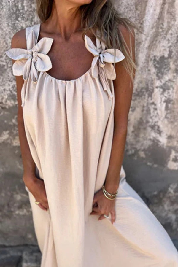 MW | Solid Floral Verschönertes Ärmelloses Lose Maxi Kleid