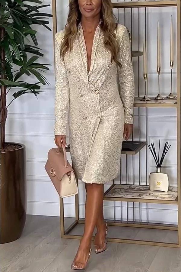 MW | Luxe Feeling Pailletten Button Up Langarm Blazer Midikleid
