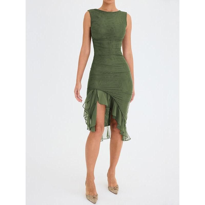 MW | Elegantes rückenfreies Midikleid mit Rüschen