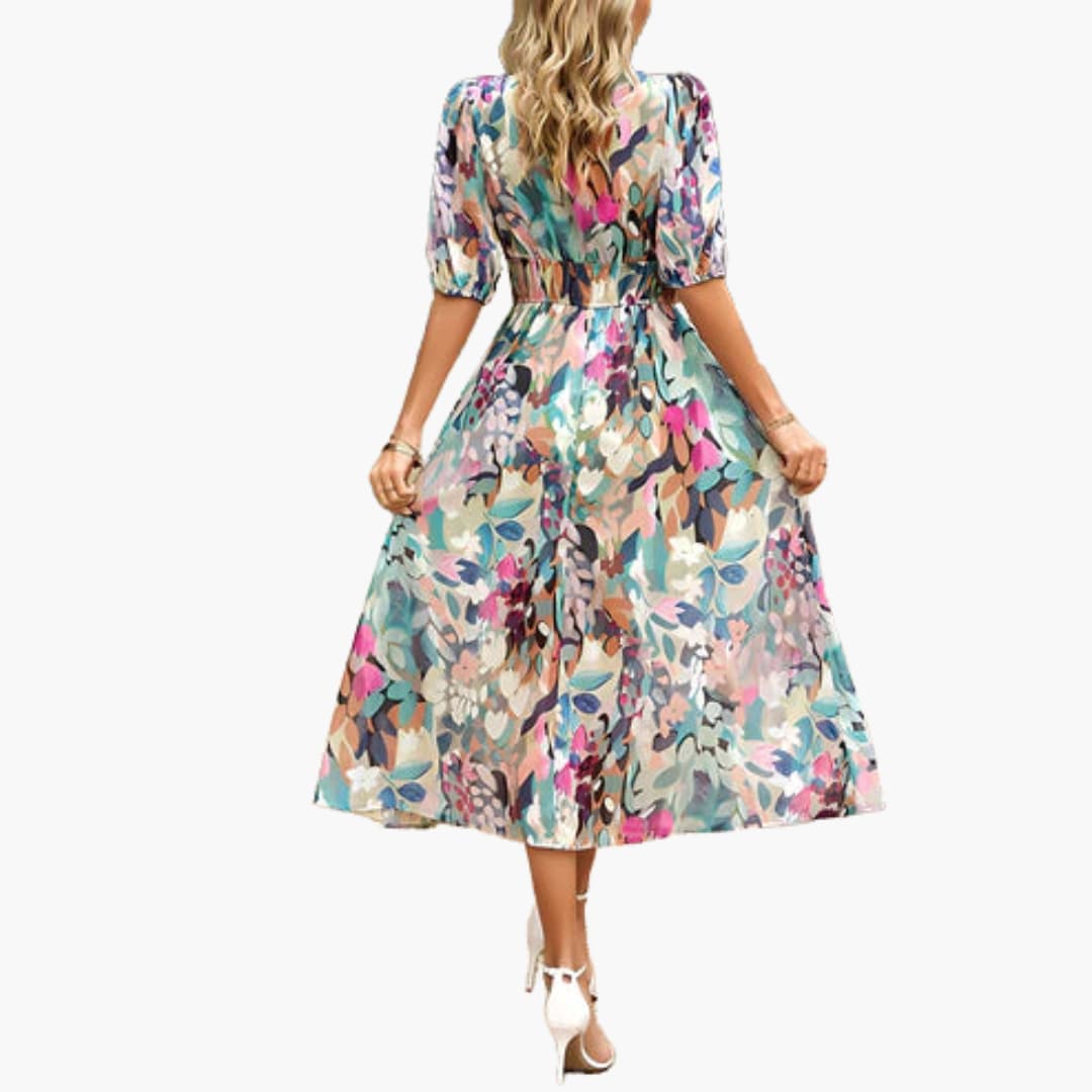 MW | Sommerliches Midikleid für Damen mit Blumendruck und Laternenärmeln