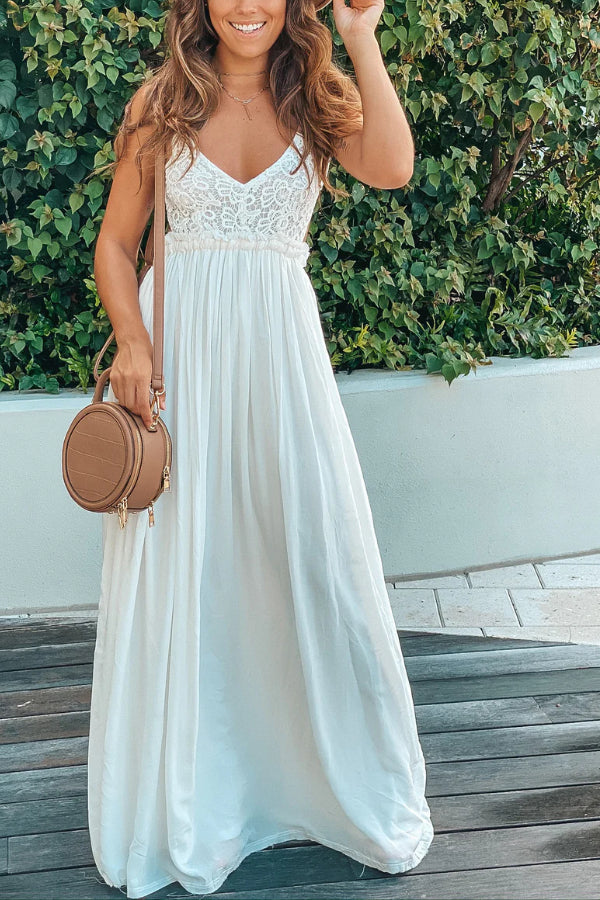 MW | OFF WHITE MAXIKLEID MIT OFFENEM RÜCKEN UND AUSGEFRANSTEM SAUM