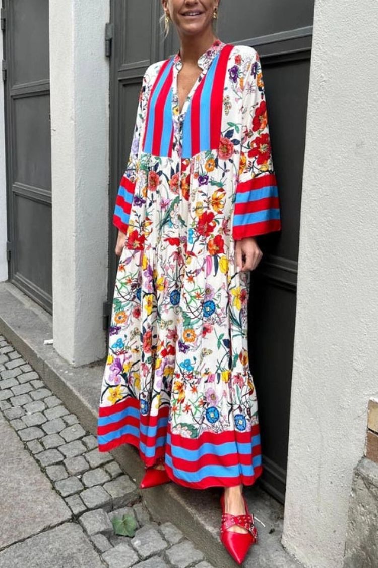 MW | Resort Floral Print Glockenärmel Maxikleid