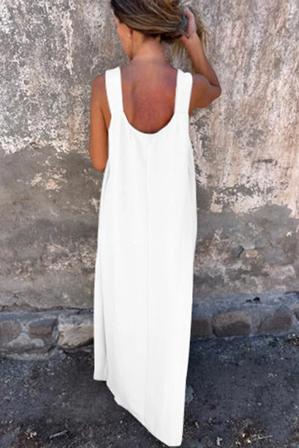MW | Solid Floral Verschönertes Ärmelloses Lose Maxi Kleid