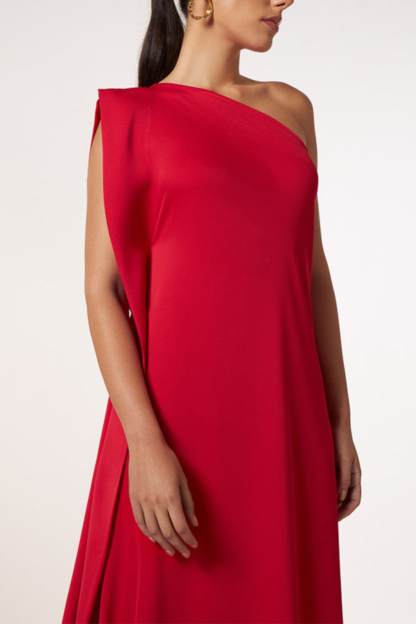 MW | Zeitloser Charme Ein-Schulter A-Linie Elegantes Maxikleid