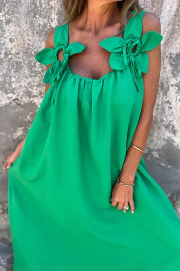 MW | Solid Floral Verschönertes Ärmelloses Lose Maxi Kleid