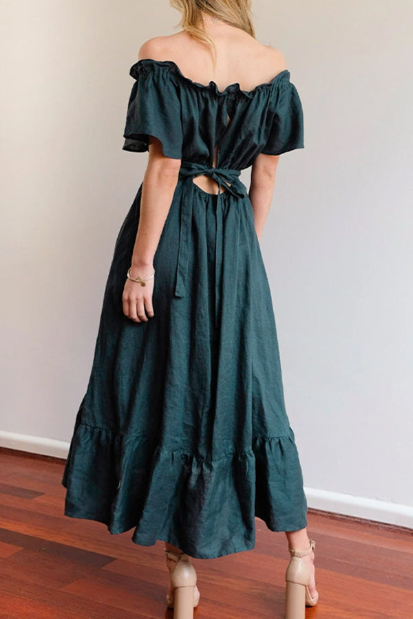 MW | GERÜSCHTER SAUM SCHULTERFREIES MIDIKLEID