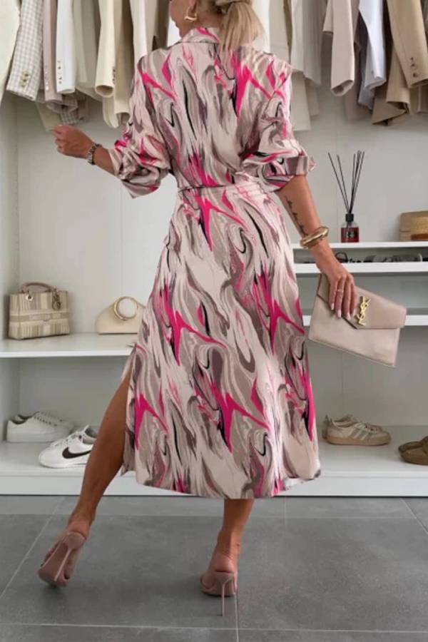MW | Elegant Ease Satin Bedrucktes Midikleid mit Taille