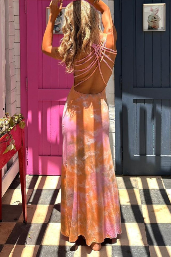MW | Kreuz Rücken Stretch Maxi Kleid