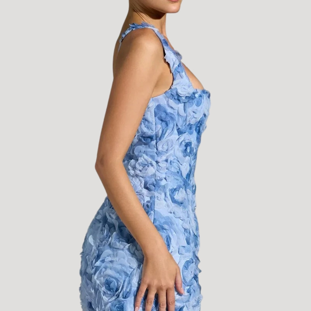 MW | Women's floral Mini-Kleid quadratischen Hals Korsett zurück