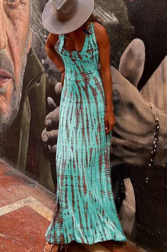 MW | Modern Day Tie-dye Print Rückenschnürung Stretch Maxikleid