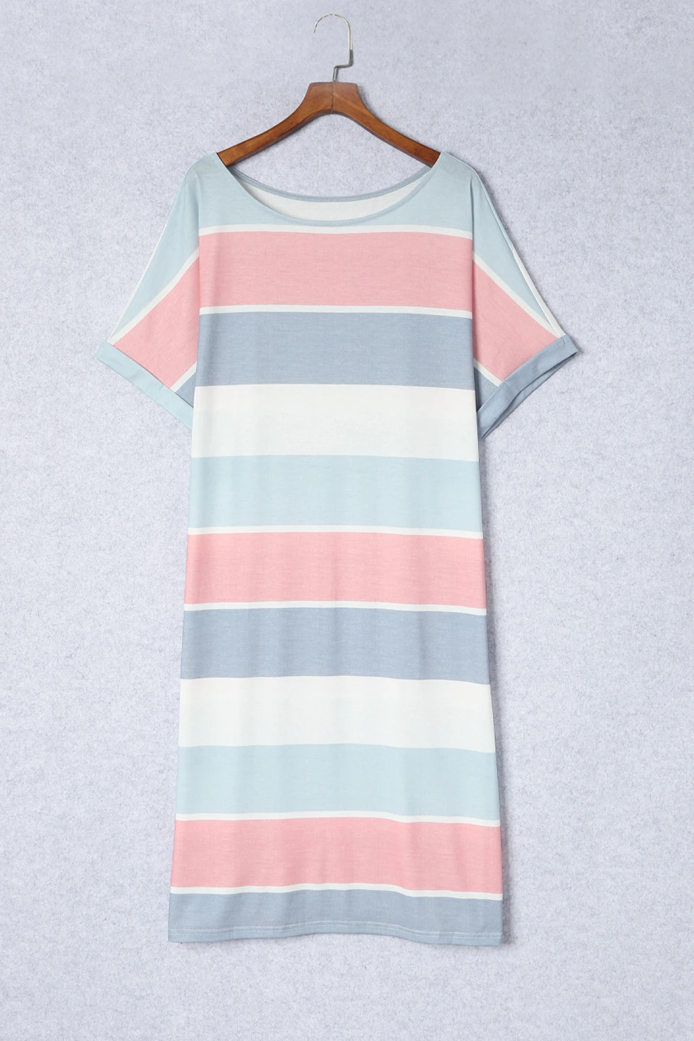 MW | Multicolor Gestreiftes Color Block Lose Passform Halbärmliges Maxikleid