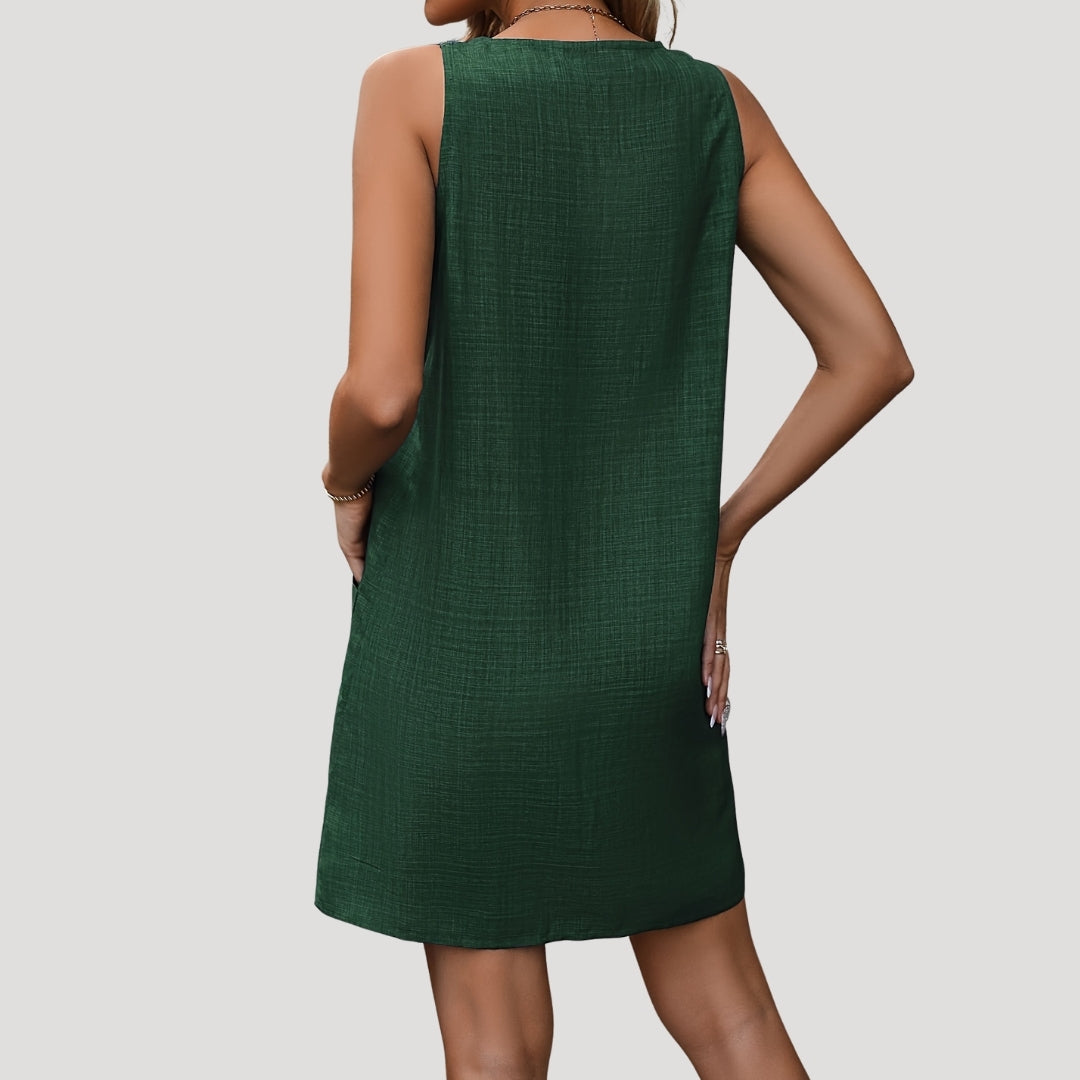 MW | Damen ärmelloses lässiges Minikleid mit Knöpfen und Riemen