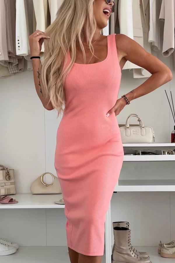 MW | Komfort und Weiblichkeit Rippenstrick-Tank Schlitz Stretch Midikleid