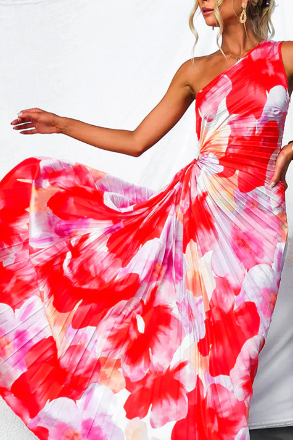 MW | One Shoulder Ärmelloses Asymmetrisches Maxikleid mit Plissee
