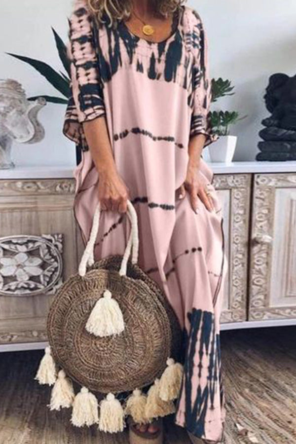 MW | Locker bedrucktes Maxikleid mit Rundhalsausschnitt