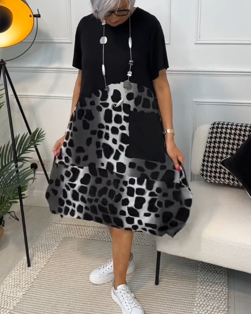 MW | Stilvolles kurzärmeliges Midikleid mit Leopardenmuster