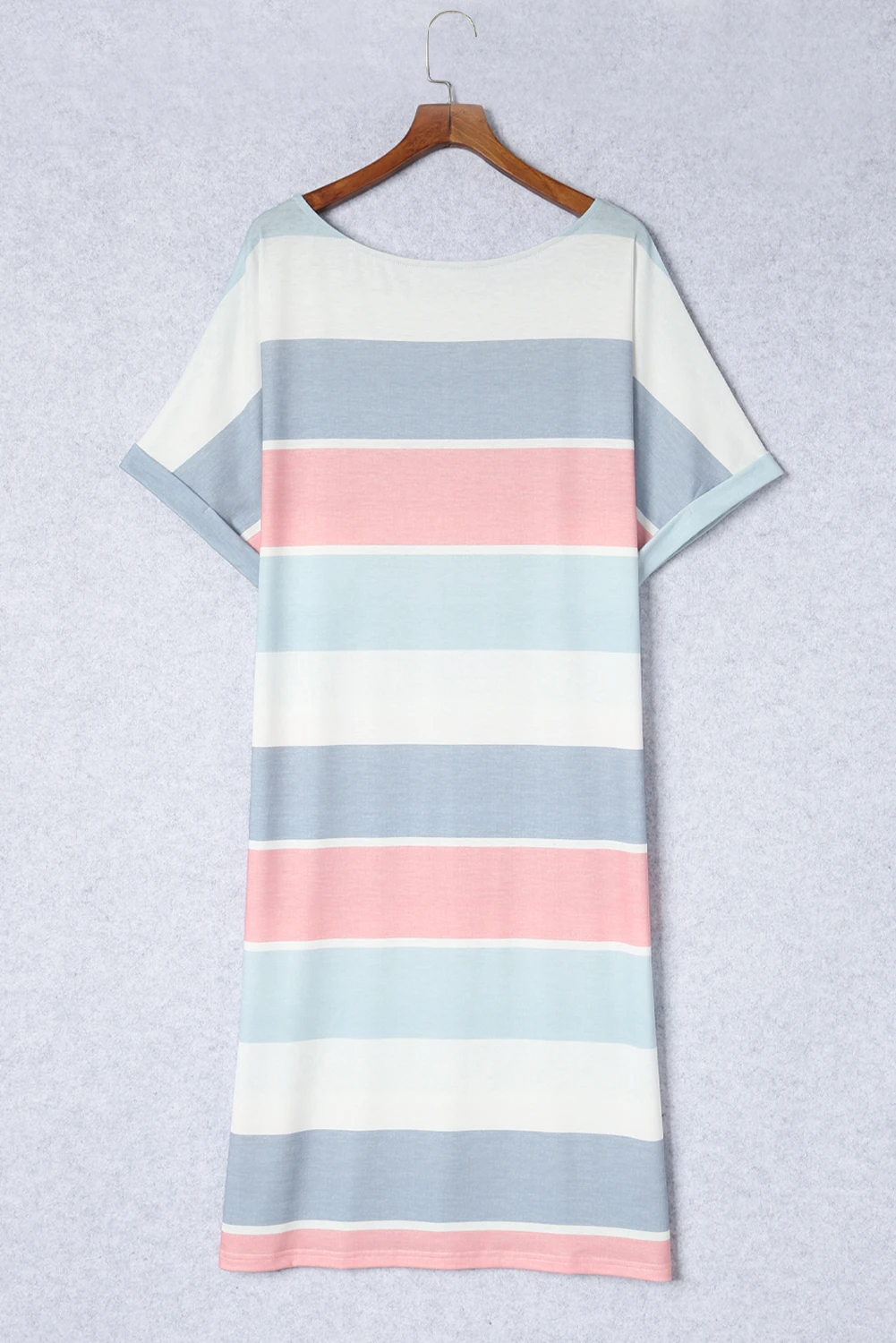MW | Multicolor Gestreiftes Color Block Lose Passform Halbärmliges Maxikleid