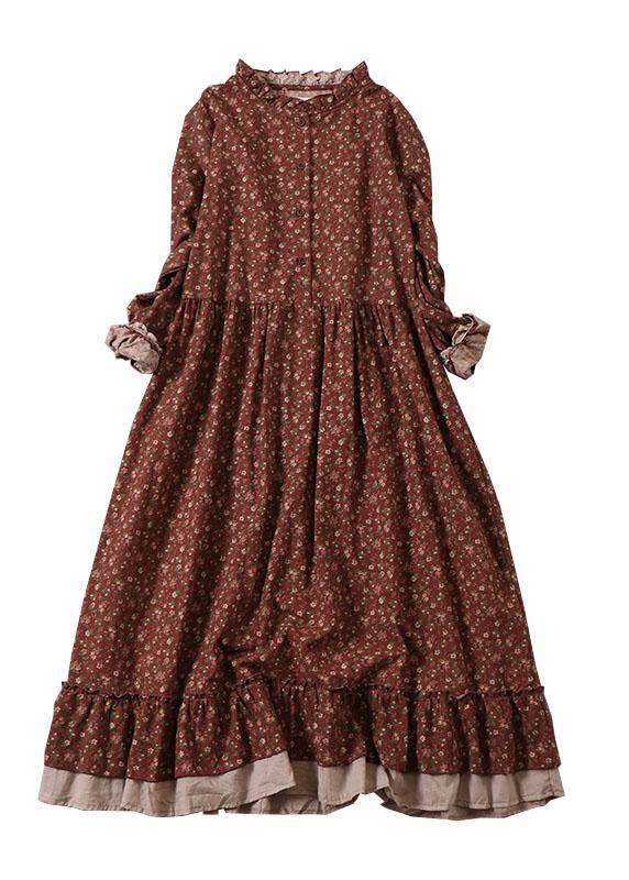 MW | Kleid mit Volants, Patches und Herbstdruck, langärmlig