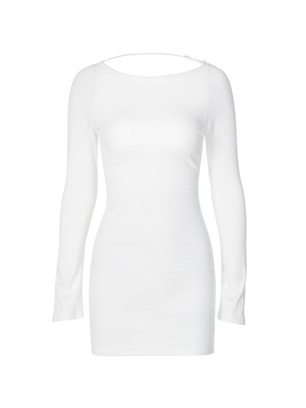MW | Weiß Rückenfreies langärmeliges Minikleid