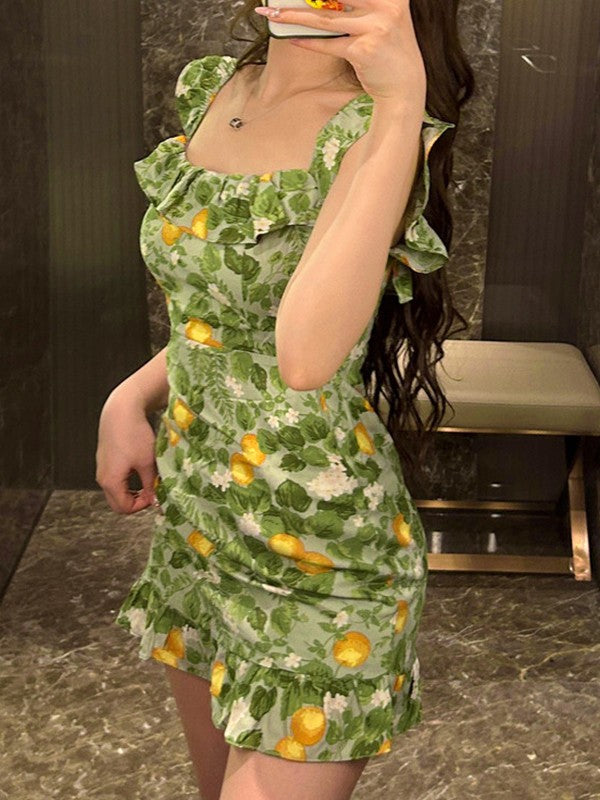 MW | Vintage Ruffle Grünes Minikleid