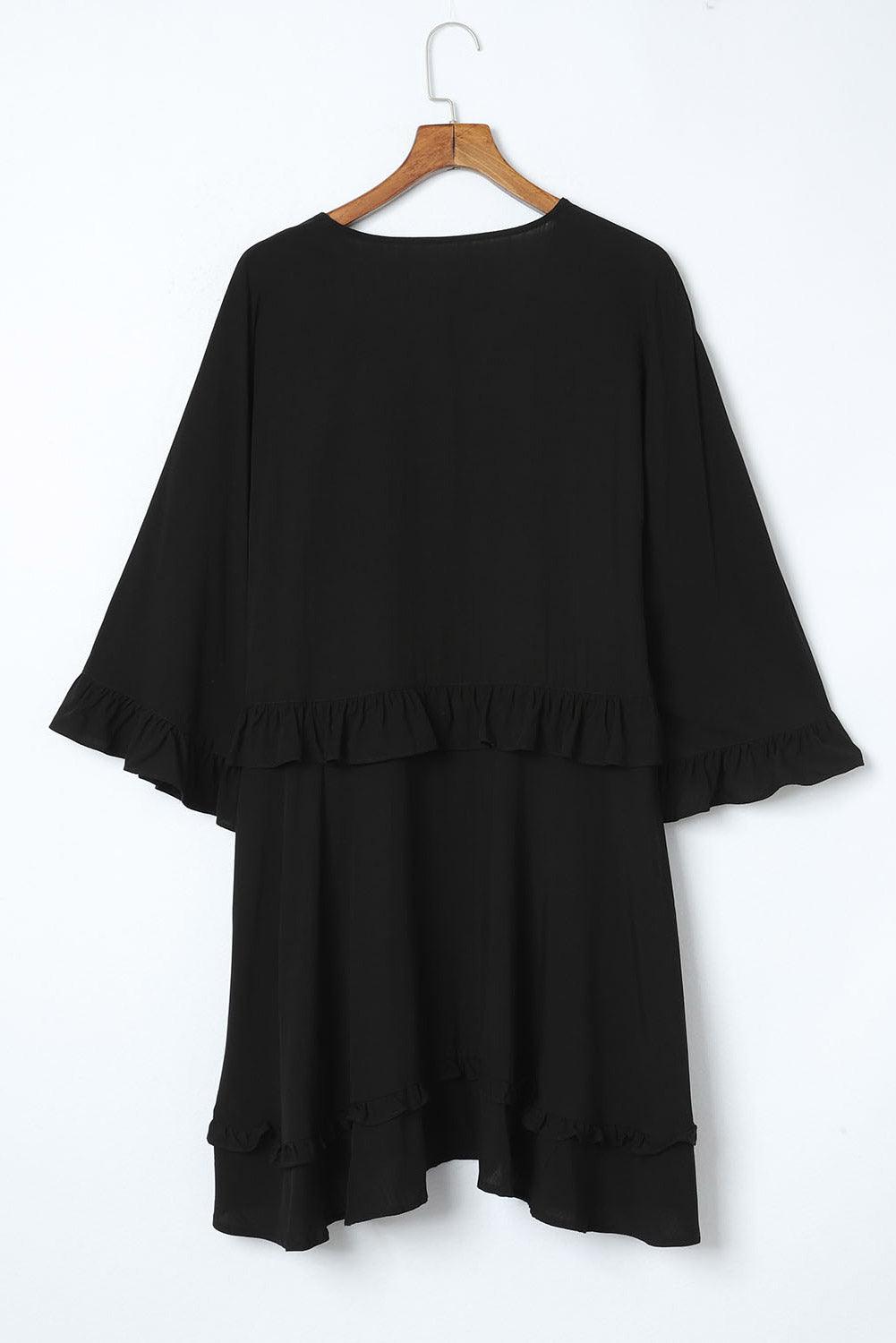 MW | Elegantes Schwarzes Babydoll-Minikleid mit V-Ausschnitt