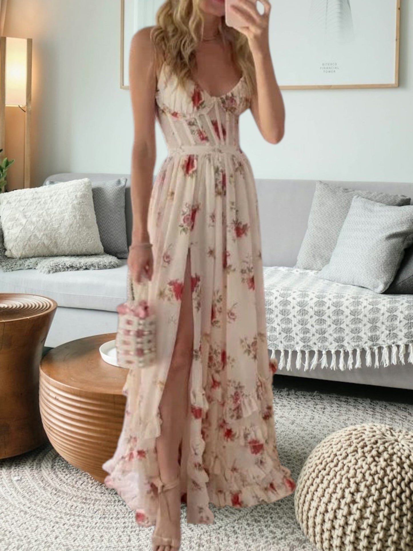 MW | Elegantes festliches Midikleid aus Spitze mit floralen Details und ärmellos für Frauen