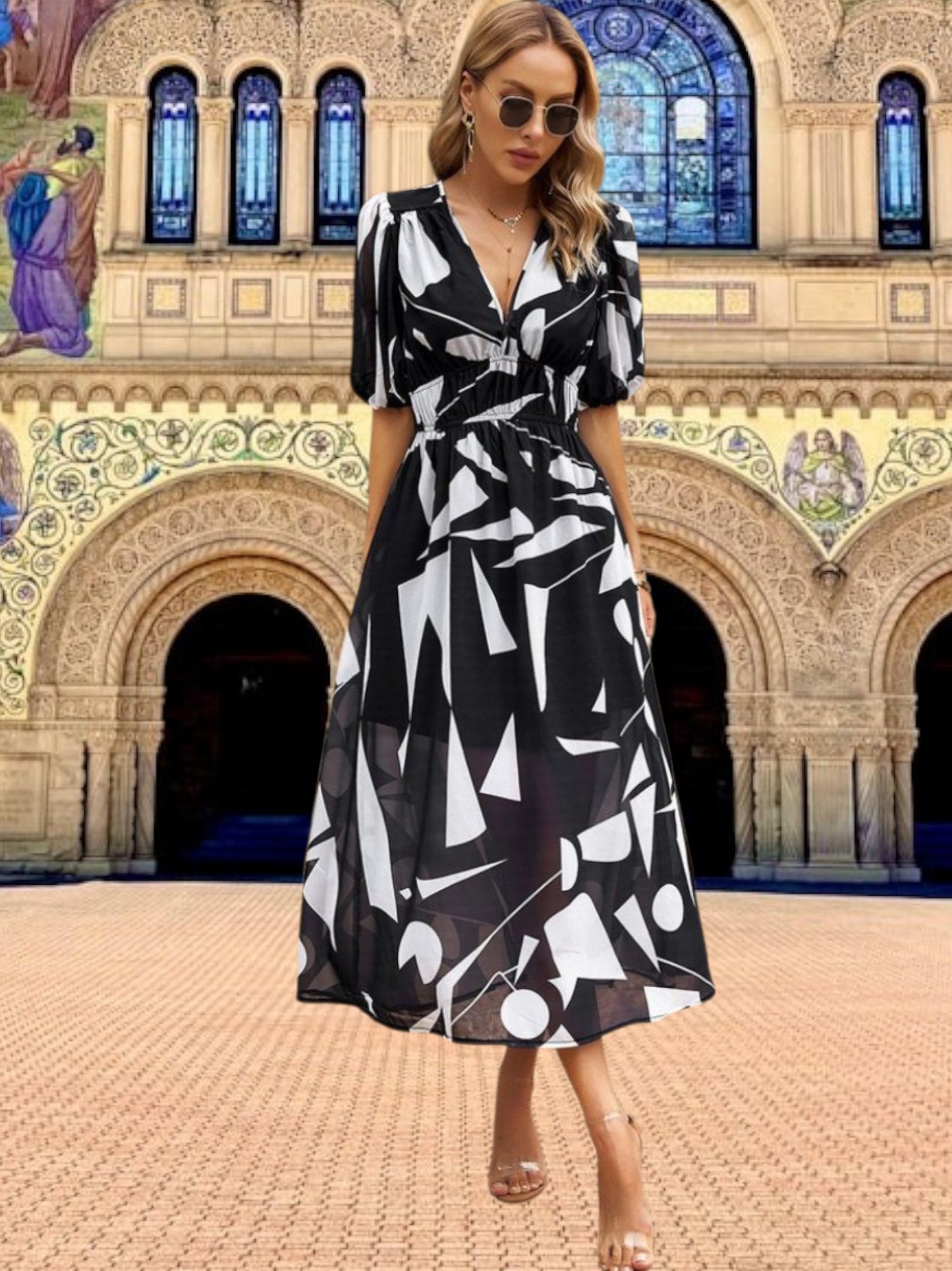 MW | Florales Midikleid mit Puffärmeln