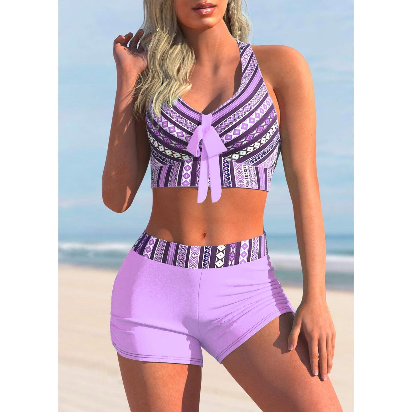 MW | Neckholder Top mit High Waist Shorts 2 Stück Badeanzug