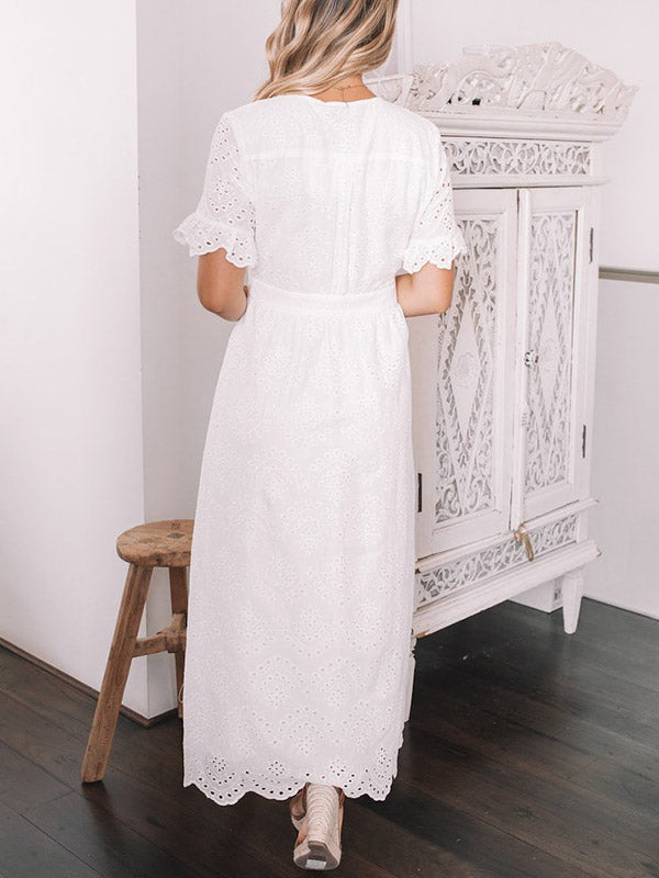 MW | Midikleid mit Ösenstickerei und Knopfleiste