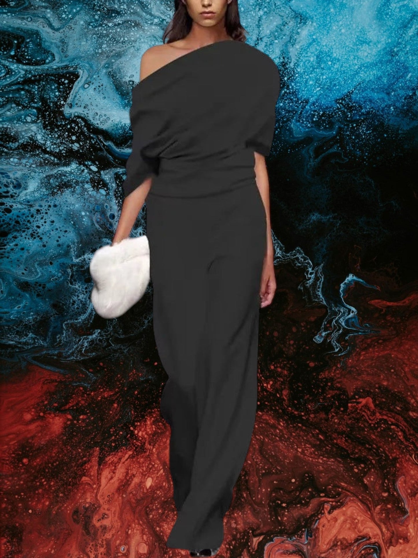 MW | Eleganter Jumpsuit Damen mit Einreihigem Kragen für Frühling, Tailliert, Fließende Beine