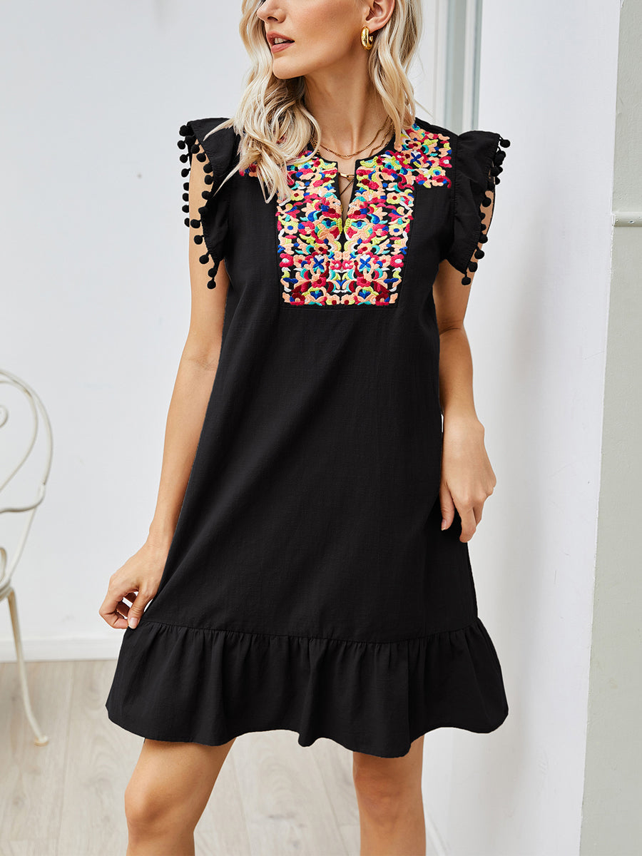 MW | Stickerei Flatterärmel Minikleid